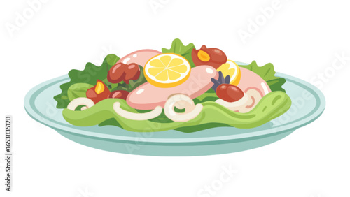 Delicious chicken salad recipe with lemon vinaigrette and fresh vegetables for healthy eating diet plan