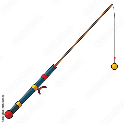 Cartoon Fishing Rod with Yellow Bobber - Simple Illustration on White Background