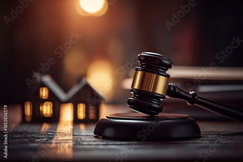 Dark Gavel And Miniature House In Legal Proceeding