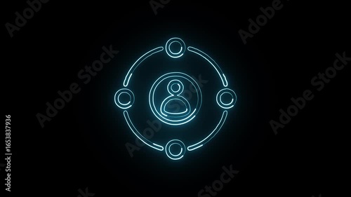 glowing neon omnichannel free icon isolated, black background, hd motion graphic animation