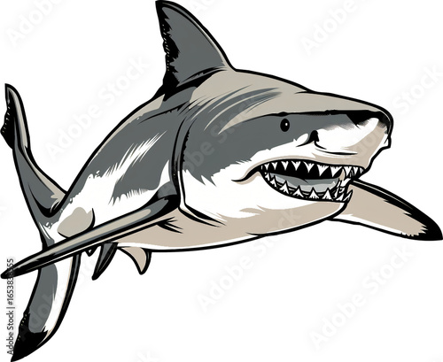 Cartoon great white shark with open mouth and sharp teeth