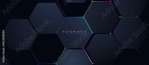 Abstract dark hexagon with RGB light lines background. Futuristic technology digital hi tech concept background