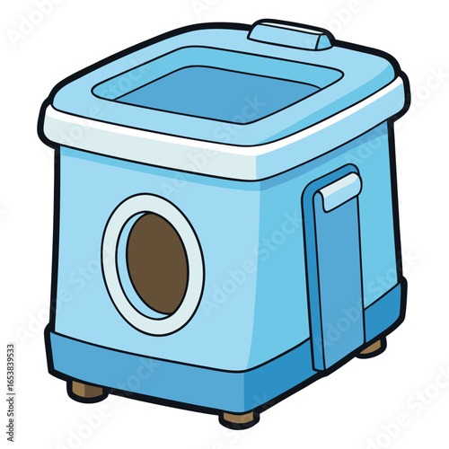 A blue portable camping potty for sanitation needs, vector illustration isolated on white background.
