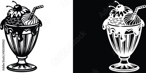 Indulge your cravings with a delicious ice cream sundae illustration for dessert menus and sweet treats