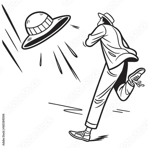Man running from flying saucer alien