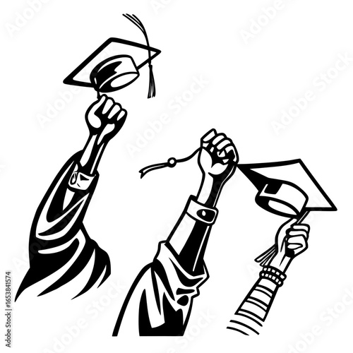 Graduation caps tossed in celebration tossing achievement