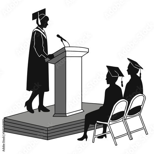 Graduation ceremony speaker addressing audience podium