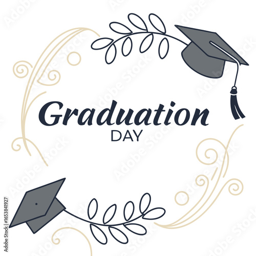Graduation day celebration with academic caps and floral elements