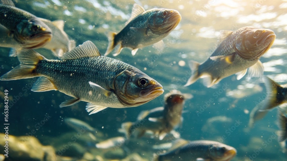 Naklejka premium Fish swimming underwater in clear stream