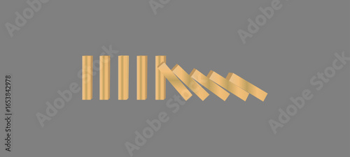 Domino effect. Wooden blocks falling.