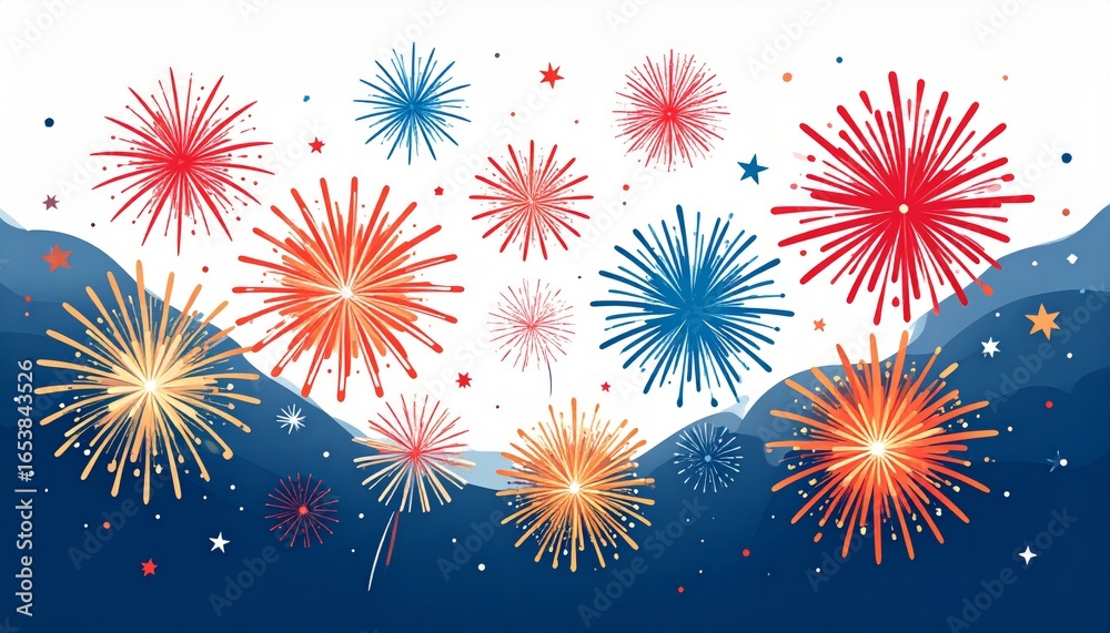 Naklejka premium Vibrant Fireworks Display in the Night Sky japanese pattern