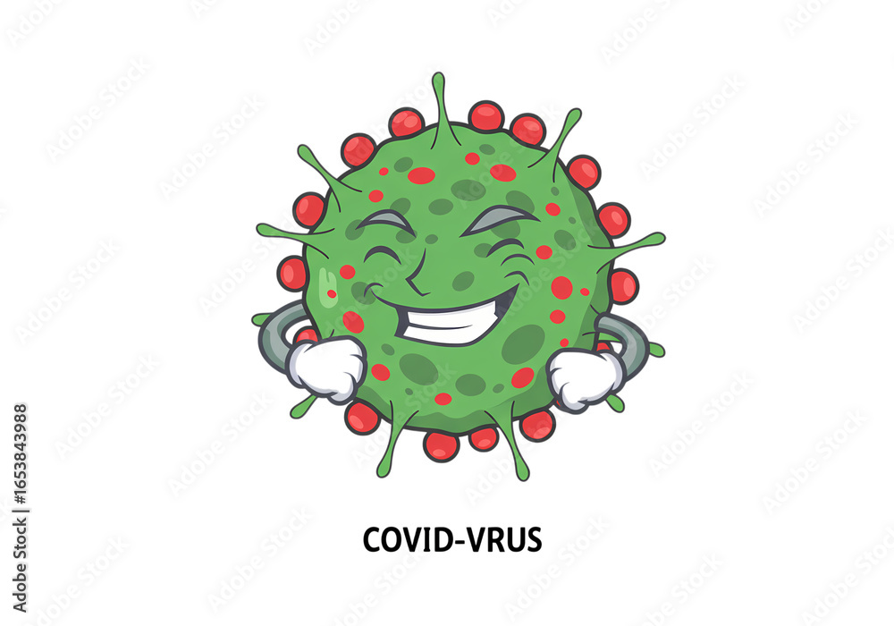 Fototapeta premium Cartoon Coronavirus Illustration: Smiling Virus with Earth Chains isolated on transparent background