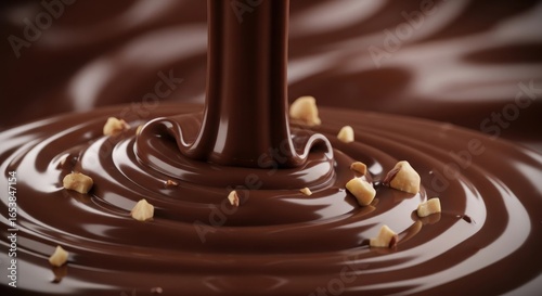 Indulgent chocolate waterfall with crunchy nuts creating a swirl of rich flavors