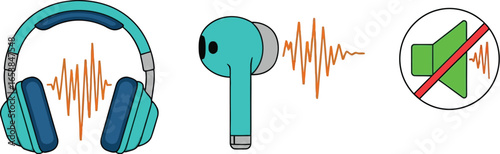 Sound waves and hearing aids illustration for audio design