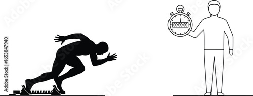 Athlete sprint start with timer illustration vector image