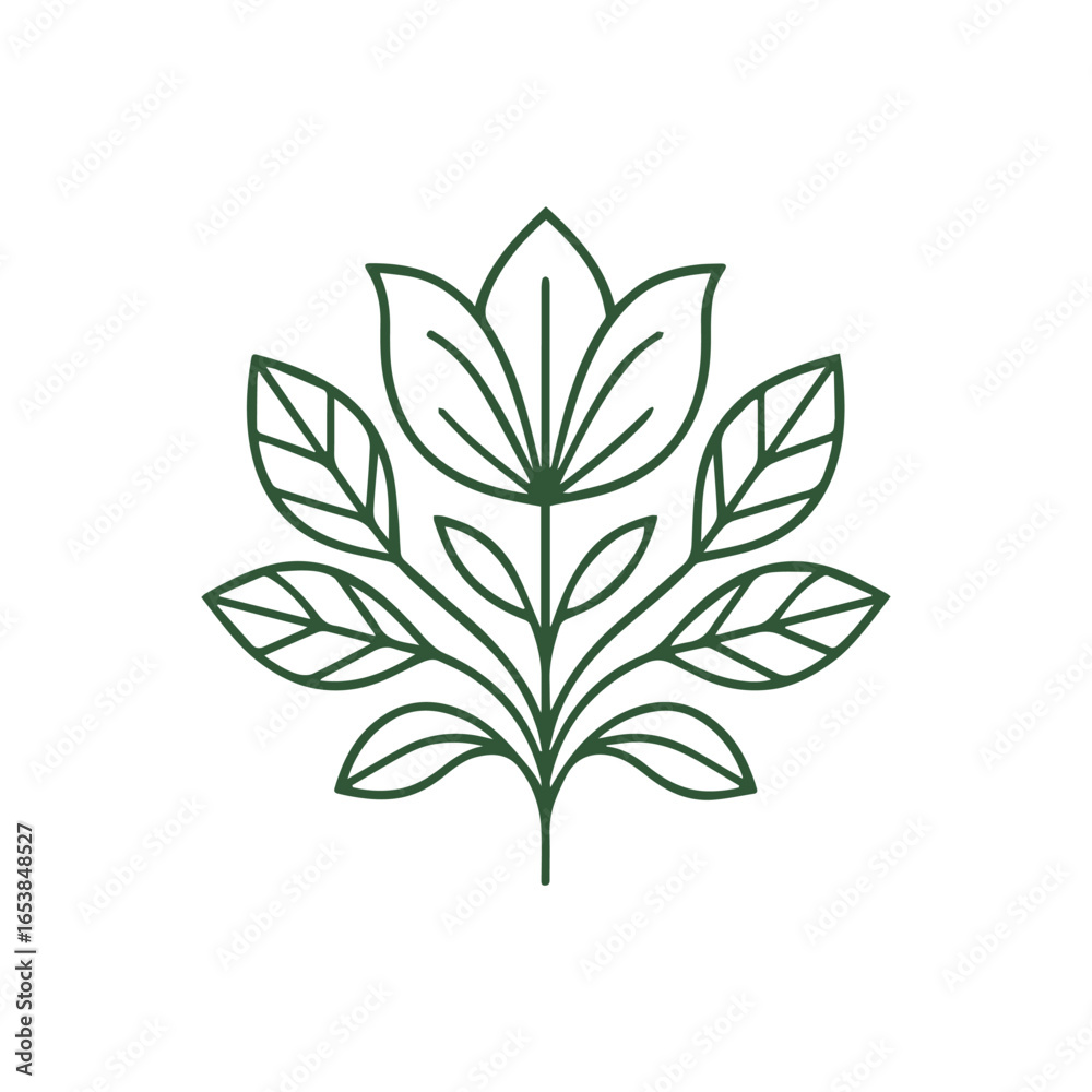 Naklejka premium Elegant Minimalist Green Botanical Outline Design Beautiful Nature Inspired Art