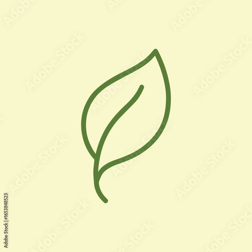 Minimalist Nature Icon of a Single Green Leaf on a Smooth Cream Colored Canvas