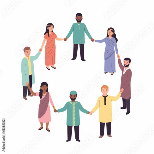 Diverse Group of People Holding Hands in a Circle, Unity Concept.
