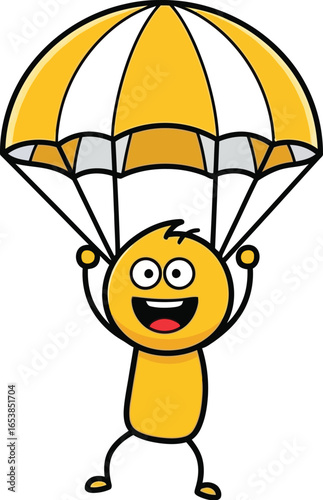 Cartoon parachute man skydiving happy character illustration