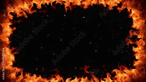 Burning flame border with glowing fire and flying embers animation
