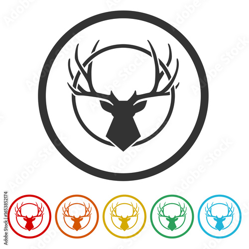 Hunt on deer with cross hairs icon. Set icons in color circle buttons