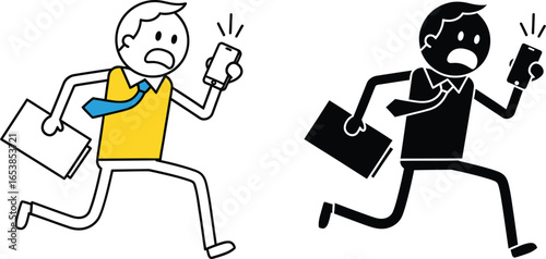Running late businessman with phone vector stock illustration