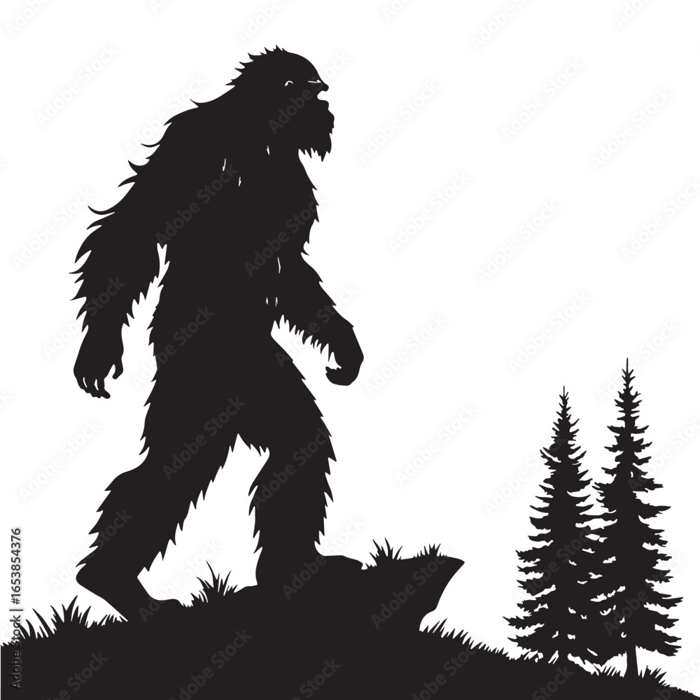 Fototapeta premium black mythic creature yeti Silhouette Vector, High Quality Illustration on White Background