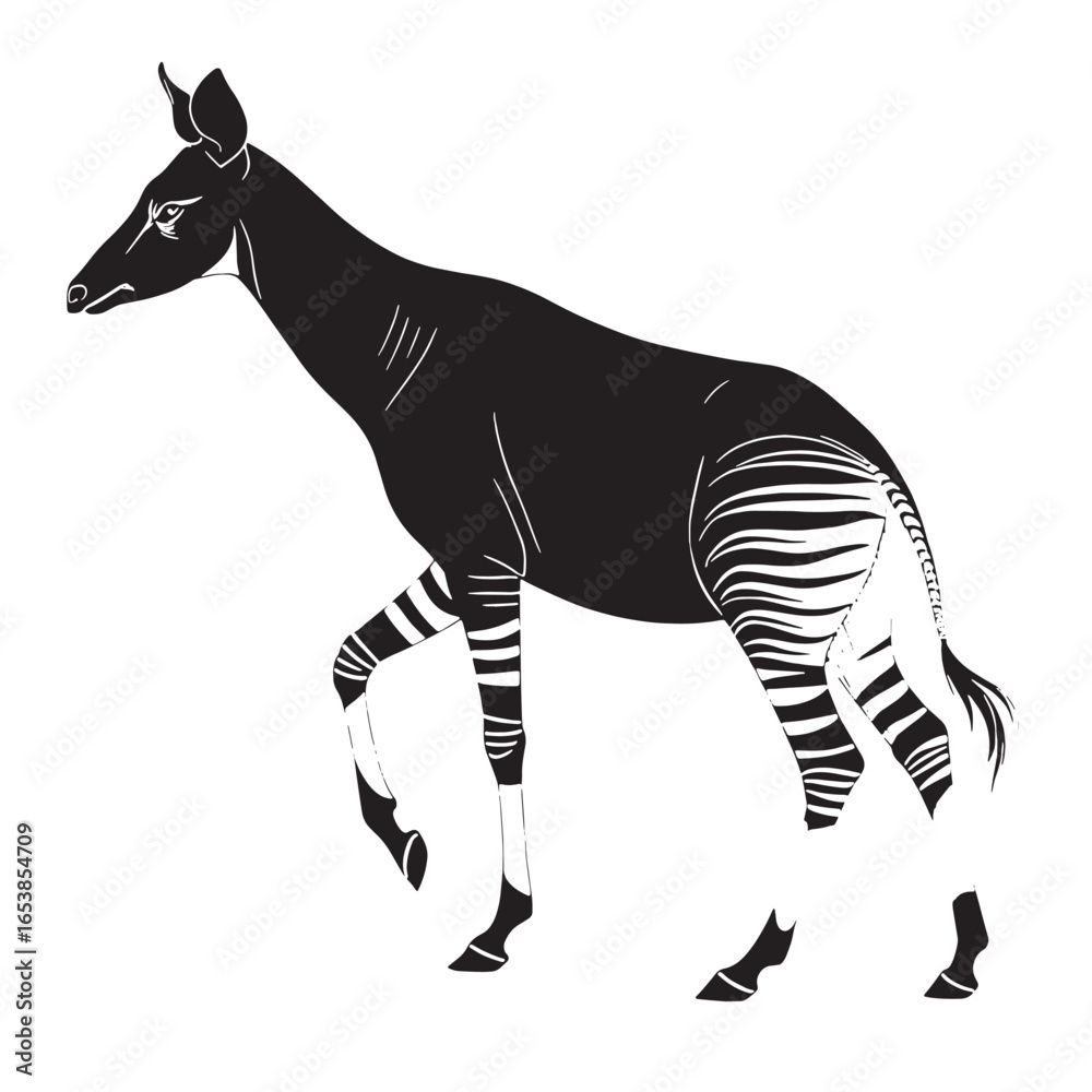 Obraz premium black okapi Silhouette Vector, High Quality Illustration on White Background