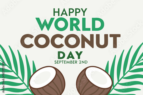 Happy World Coconut Day September 2nd with Coconuts and Palm Leaves vector