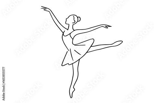 Elegant Line Drawing of a Ballerina Performing a Graceful Pose in Ballet
