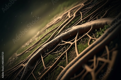 Microscopic View of Intricate Neuron Network with Glowing Connections
