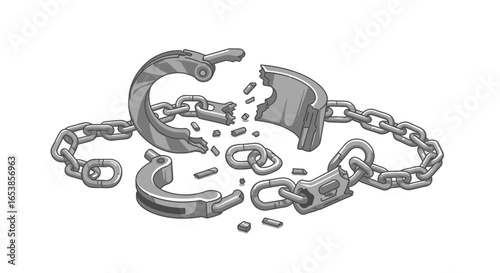 A powerful symbol of freedom and liberation, with broken shackles and chains representing the end of oppression and slavery.