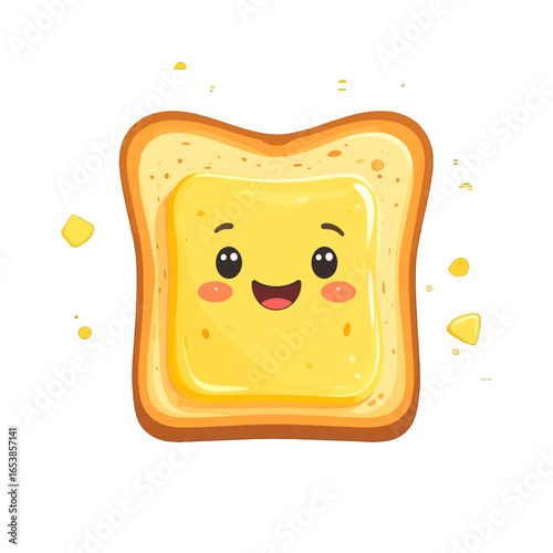 Joyful Toast with Melted Butter Smiling with Rosy Cheeks on White Background Character Design