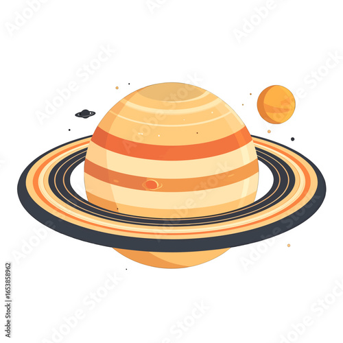 Digital Pixel Art Depiction of Saturn with Prominent Rings and Small Satellite Against White Background
