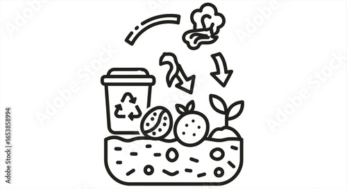 Illustrative compost recycling process organic waste transforming into nutrient-rich soil ideal for promoting eco-friendly gardening and zero-waste initiatives exemplifying sustainable living
