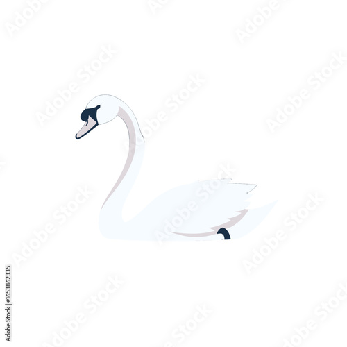 Pixelated White Swan Sitting Isolated on White Background Computer Graphic Rendering