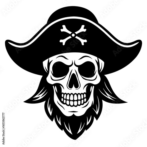 Pirate skull with hat silhouette vector illustration