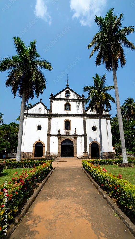 Naklejka premium Colonial church in a tropical setting