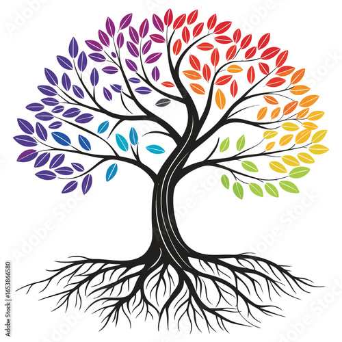 A vibrant tree in full bloom, its branches reaching towards the sky, symbolizing growth, life, and the beauty of nature throughout the changing seasons