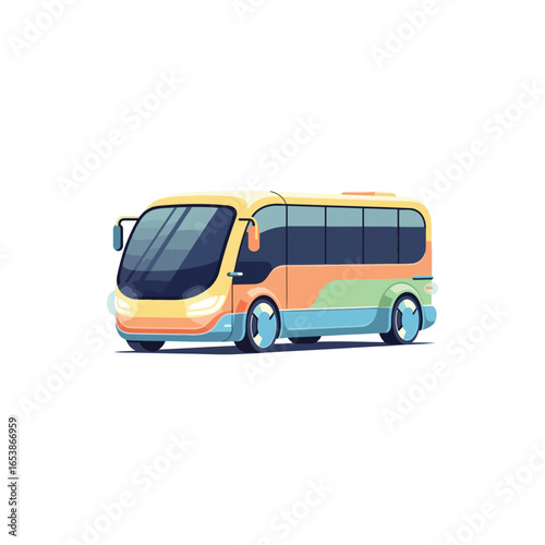 Modern pastel-colored minibus, sleek design, public transport, side view.