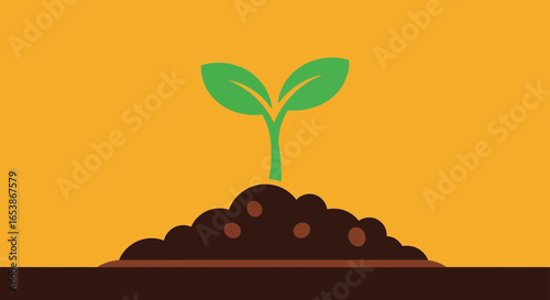 Compost growth sprouting from fertile soil symbolizing sustainable agriculture and environmental awareness an ideal image for ecological projects and promoting organic farming practices.