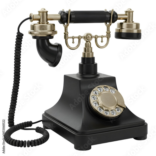 Antique Telephone: This image features a vintage telephone with a retro rotary dial and classic design. The ornate detailing of the communication device suggests a bygone era.