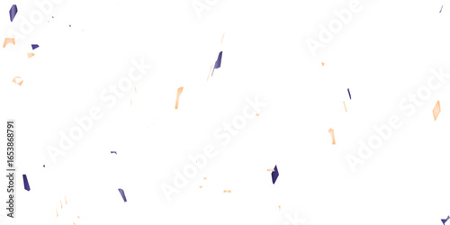 A festive and celebratory abstract background with a multitude of scattered confetti and small shapes in blue, orange, and maroon, creating a joyful, dynamic pattern on a clean white background.