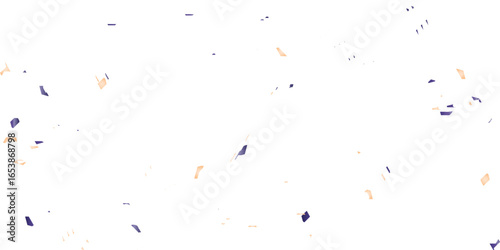 A festive and celebratory abstract background with a multitude of scattered confetti and streamers in blue and orange, creating a joyful, dynamic pattern on a clean white background.