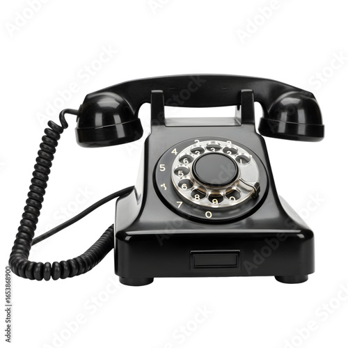 Wallpaper Mural Classic Rotary Phone: A close-up shot of a vintage black telephone. The rotary dial sits at the center. The coiled cord adds a touch of nostalgia. Torontodigital.ca