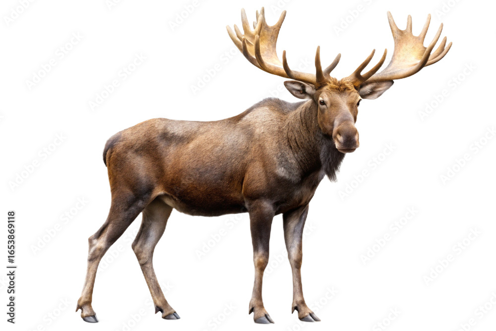 Obraz premium Majestic moose with large antlers standing against a black background