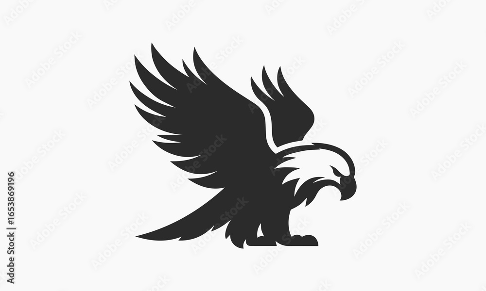 Obraz premium Powerful Eagle Logo, Black and White Vector Graphic, Majestic and Fierce Bird Silhouette.