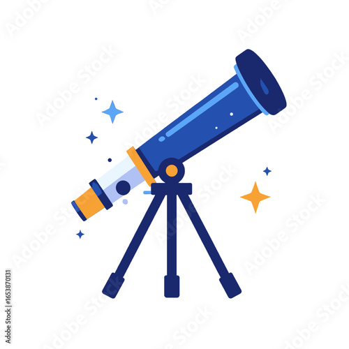 Blue Telescope on a Stand with Stars for Sky Observation Cosmic Exploration and Scientific Discovery