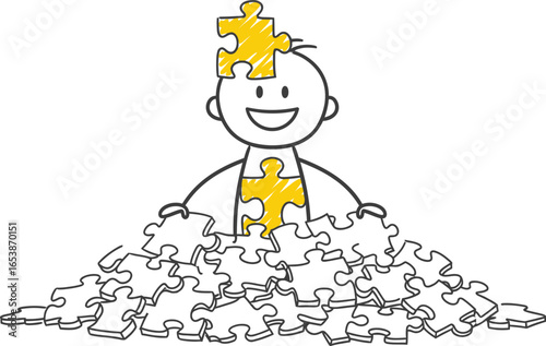 Puzzle solving stick figure finding solutions and creativity