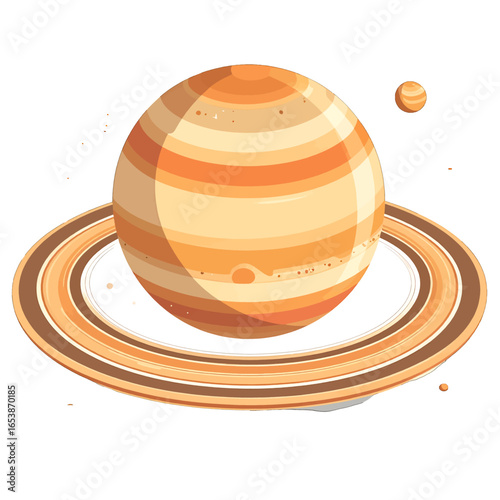 Pixelated Saturn with Rings and Moon on White Background in Digital Art Illustration Style